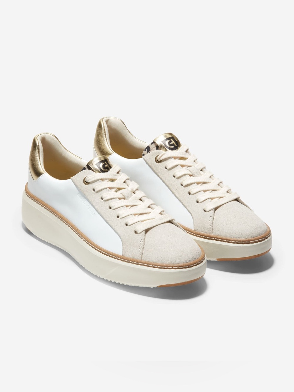 New Cole Haan GrandPrø Topspin Sneakers – OPTIC WHITE GOLD LEOPARD – Size 10.5B